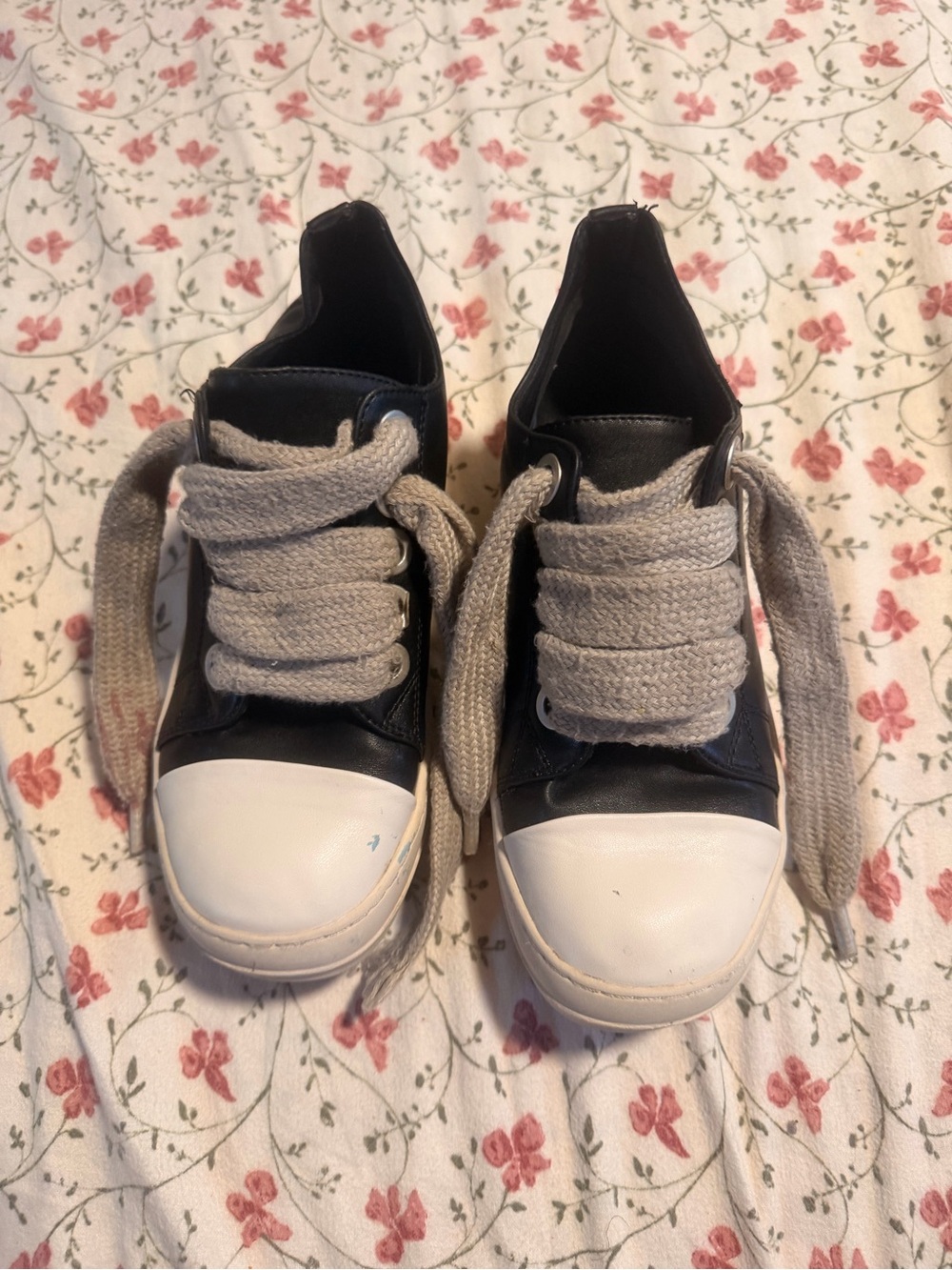 Rick Owen’s Kids Black and White Low-Top Sneakers with Gray Laces